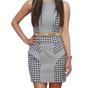 Sass & Bide The Helm Black Houndstooth Peplum Fitted Dress Women EUR 36 | US 6